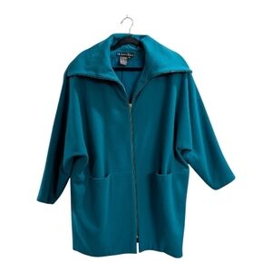 IB Diffusion Vintage Womens Coat Teal Knit Wool Cashmer W/ Pockets